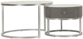 CONJUNTO DE MESAS DE CAFÉ CINZENTAS 2 PEÇAS CM Ø 70X45-50X40 CINZA E PRATA