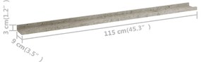 Prateleiras de parede 4 pcs 115x9x3 cm cinzento cimento