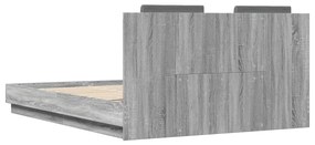 Estrutura de cama c/ cabeceira/luzes LED 120x200cm cinza sonoma
