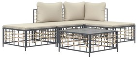 5 pcs conjunto lounge de jardim c/ almofadões vime PE antracite