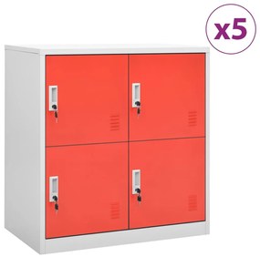 Cacifos 5 pcs 90x45x92,5 cm aço cinzento-claro e vermelho