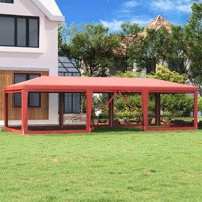 vidaXL Tenda p/ festas c/ 8 paredes laterais rede 9x4 m PEAD vermelho