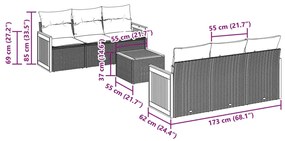 7 pcs conjunto de sofás p/ jardim c/ almofadões vime PE preto