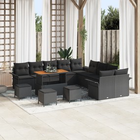 Conjunto de Sofá de Jardim vidaXL de 14 Peças com Almofadas Preto Ratt