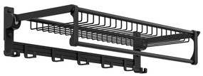 Toalheiro de casa de banho dobrável com barra ajustável e ganchos móveis Estante de alumínio resistente à ferrugem e à água 59,5 x 26 x 14 cm Preto