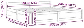 Estrutura de cama super king pinho maciço 180x200 cm branco