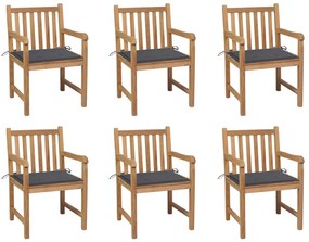 Cadeiras de jardim c/ almofadões antracite 6 pcs teca maciça