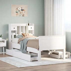 Cama com estante sem colchão 90x200 cm pinho maciço branco