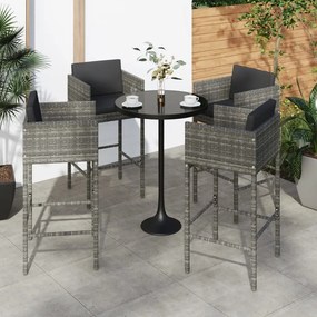 vidaXL Bancos de bar com almofadões 4 pcs vime PE cinzento