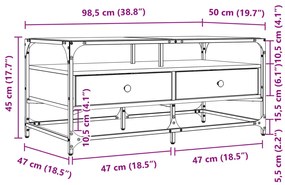 Mesa de centro c/topo de vidro 98,5x50x45cm carvalho sonoma aço
