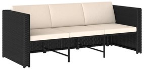 4 pcs conjunto lounge de jardim c/ almofadões vime PE preto