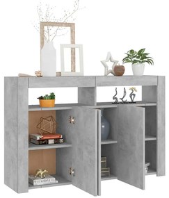 Aparador com luzes LED 115,5x30x75 cm cinzento cimento