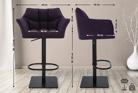 Banco de bar Damaso em tecido e com estrutura preta 64 x 88-113 x 45 cm Roxo