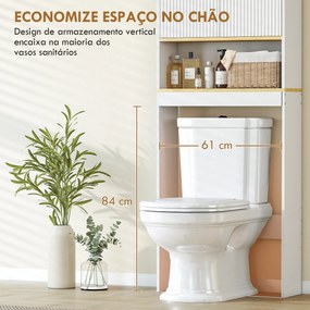 Móvel Sobre Sanita para Casa de Banho de 3 Níveis com Prateleira Aberta 2 Portas e Prateleira Ajustável 64x20x170,5 cm Branco