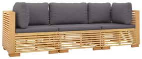 3 pcs conjunto lounge jardim c/ almofadões madeira teca maciça