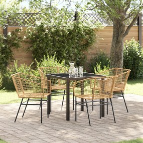 vidaXL Conjunto de 5 Cadeiras de Jantar de Jardim em Rattan Polido Marrom