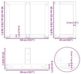 Pés para mesa de centro em forma de T, 2 peças, branco, 50x25x(42-43)