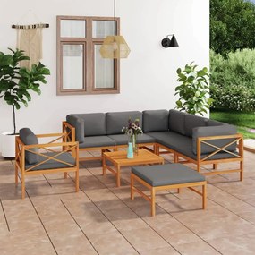 vidaXL 8 pcs conj. lounge de jardim + almofadões cinzentos teca maciça