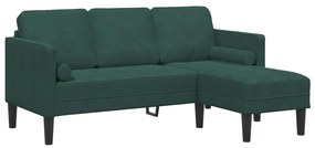 Sofá de 3 lugares com chaise L verde escuro 160 cm de veludo