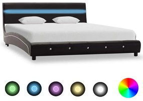 vidaXL Estrutura de cama c/ LEDs 120x200 cm couro artificial preto