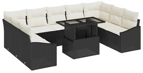 Conjunto de Sofá de Jardim com Almofadas em Rattan Preto - 10 Peças