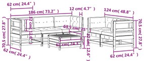 6 pcs conj. lounge jardim c/ almofadões madeira douglas maciça