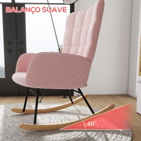 Cadeira Baloiço em Borrego com Oscilação de 40° Pés de Madeira de Faia e Estrutura de Aço 71x92x101 cm Rosa