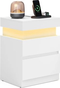 Mesa de cabeceira 35 x 40 x 55 cm com tomadas e iluminação LED Coleção Kailyn branca