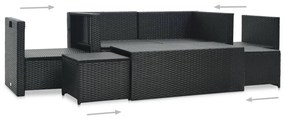 6 pcs conjunto lounge de jardim c/ almofadões vime PE preto