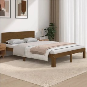 810473 vidaXL Estrutura de cama casal 135x190 cm madeira maciça castanho-mel