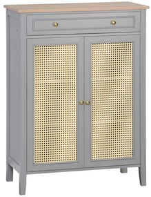 HOMCOM Sapateira para 9 Pares de Sapatos Armário para Sapatos com 2 Portas de Vime e Gaveta Estilo Cannage para Corredor Entrada 80x40x110cm Cinza