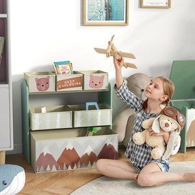 Estante para Brinquedos com 6 Caixas de Tecido não Tecido Amovíveis Organizador de Brinquedos 63x30x66 cm Verde