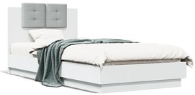 Estrutura de cama com cabeceira e luzes LED 90x200 cm branco