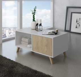 Mesa de café com portas, sala de estar, modelo WIND, cor da estrutura Branco, cor da porta Puccini, mede 92x50x45cm de altura.