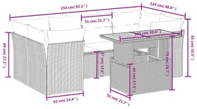 7 pcs conjunto de sofás p/ jardim com almofadões vime PE bege