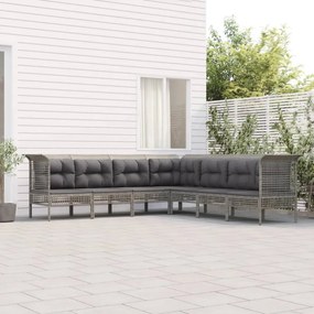 3187519 vidaXL 7 pcs conjunto lounge de jardim c/ almofadões vime PE cinzento