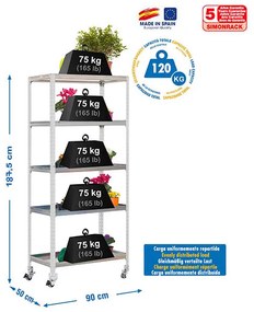 Estante Jardim SIMONGARDEN CLICK MOB. 5/500 GALVANIZADA/GALVANIZADA Jardim, Casa, Escritório, Garagem, Oficina Capacidade 75 Kg Dimensões 1915x900x500