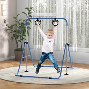 Barra de Ginástica para Crianças com Altura Ajustável em 5 Níveis Anéis e Dobrável 148x105x88-128 cm Azul