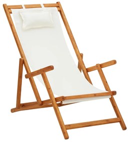 Cadeira de praia dobrável madeira eucalipto maciça/tecido creme