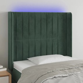 Cabeceira cama c/ luzes LED veludo 93x16x118/128cm verde-escuro