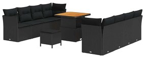 Conjunto de Sofá de Jardim vidaXL de 11 Peças com Almofadas Preto Ratt