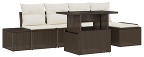 Conjunto de Sofá de Jardim com 6 Peças e Almofadas Marrom em Rattan Si