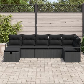 Conjunto de Sofá de Jardim vidaXL 7 Peças com Almofadas Preto Rattan P