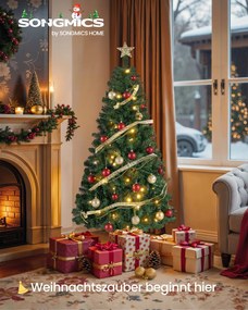 Árvore de Natal artificial 150 cm de altura com iluminação com (PACOTE BOLAS VERMELHAS) e com suporte metálico Verde