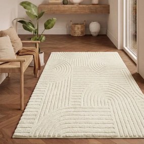 Tapete sala, quarto 3D 170 x 120 cm, lavável na máquina e antiderrapante branco creme
