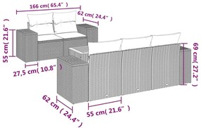 6 pcs conjunto sofás de jardim com almofadões vime cinzento