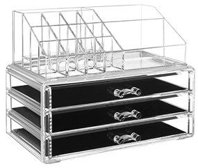 Organizador de maquilhagem transparente com 2 peças e 15 compartimentos | SONGMICS | 23.8 x 15.3 x 18.8 cm | transparente | JKA002TP.