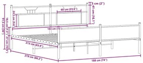 Estrutura de cama sem colchão 183x213cm metal carvalho sonoma