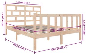 Estrutura de cama casal 135x190 cm pinho maciço