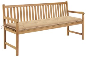 vidaXL Banco de jardim c/ almofadão bege 175 cm teca maciça